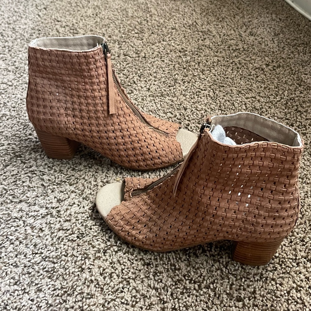 Woven leather booties